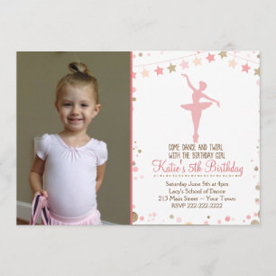 Gold Glitter Ballet Dance Birthday Invitation