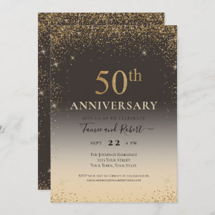 Gold Glitter Balloon 50th Anniversary Invitation