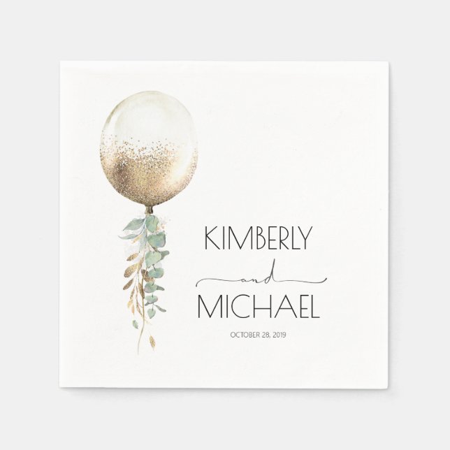 Gold Glitter Balloon Garland Elegant Wedding Napkin (Front)
