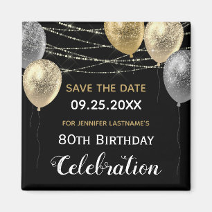 Gold Glitter Balloons 80th Birthday Save the Date Magnet