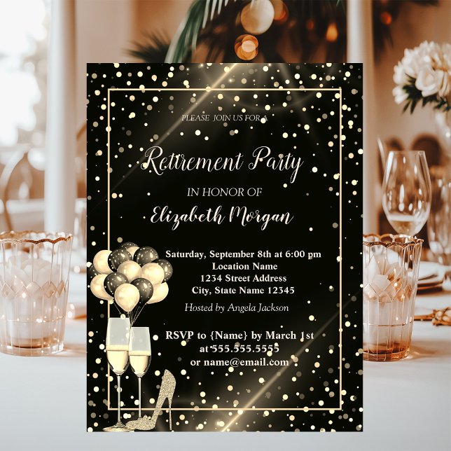 Gold Glitter,Balloons,Dots Retirement Party Invitation (Creator Uploaded)