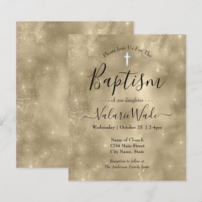 Gold Glitter Baptism Budget Invitations (Front/Back)
