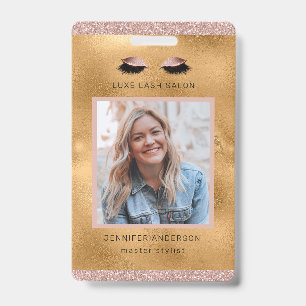 Gold Glitter Beauty Salon Logo Photo Stylist ID Badge