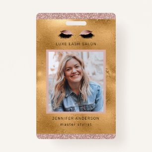 Gold Glitter Beauty Salon Logo Photo Stylist ID Badge