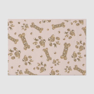 Gold Glitter Beige Blush Pet Paw Bone Puppy Dog Tissue Paper