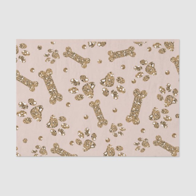 Gold Glitter Beige Blush Pet Paw Bone Puppy Dog Tissue Paper (Front)