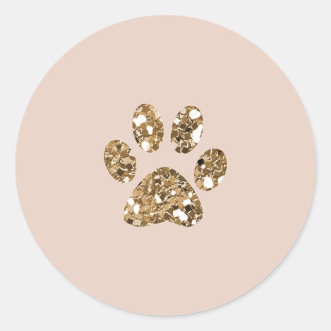 Gold Glitter Beige Blush Pet Paw Puppy Dog Party Classic Round Sticker (Front)