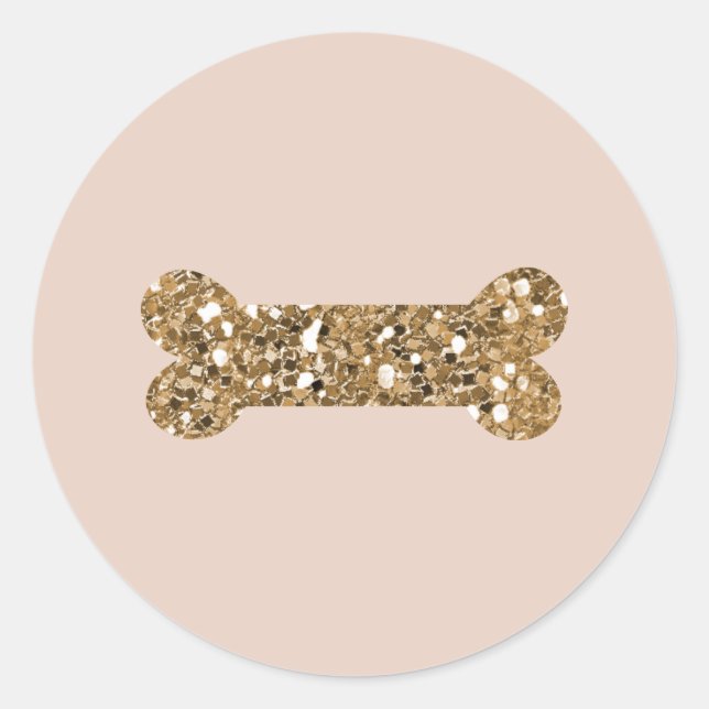 Gold Glitter Beige Blush Pet Puppy Dog Bone Party Classic Round Sticker (Front)