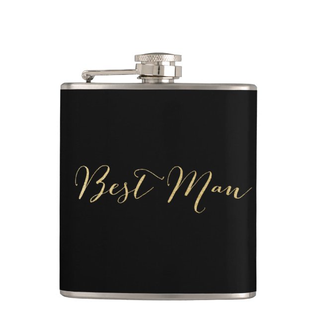 Gold Glitter Best Man Flask (Front)