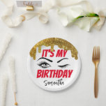 Gold Glitter Birthday 18th | 21st | 40th | 50th Paper Plate<br><div class="desc">Get yourself some unique paper plates for your birthday party celebration. The paper plates come with Gold glitter Drips style and the IT'S MY BIRTHDAY Lettering in red. also,  there is room for customization to make the paper plates look special for your birthday.</div>