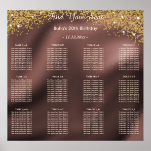 Gold Glitter Birthday Alphabetic Seating Plan  Poster