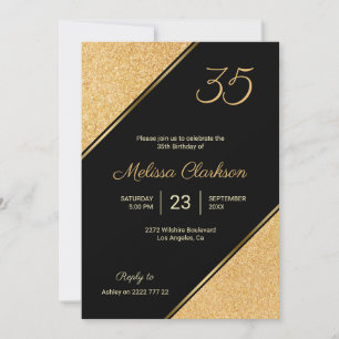 Gold Glitter Birthday Invitation