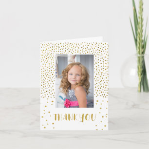 Gold Glitter Birthday Kids Girl 2 Photo Thank you Card