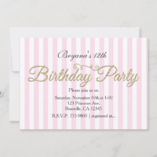 Gold Glitter BIRTHDAY PARTY Pink Invitations
