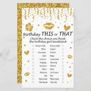 Gold glitter Birthday This or That Game