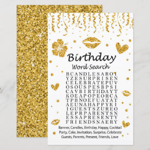 Gold glitter Birthday Word Search Game
