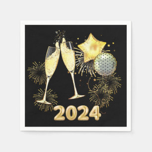 Gold Glitter Black 2024 New Year's Eve Party  Napkin