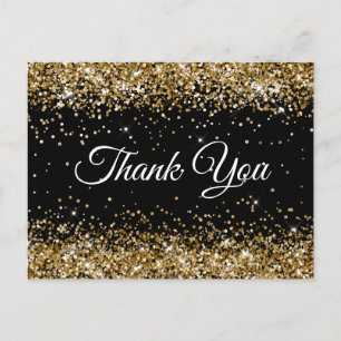 Gold Glitter Black 21st Birthday Thank You Postcard