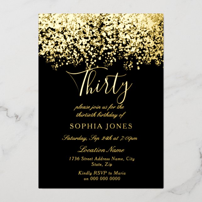 Gold Glitter Black 30th Birthday Party Gold (Front)