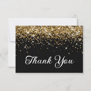Gold Glitter Black 50th Birthday Thank You Card