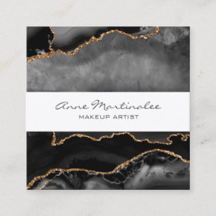 Gold Glitter Black Agate Square Business Card