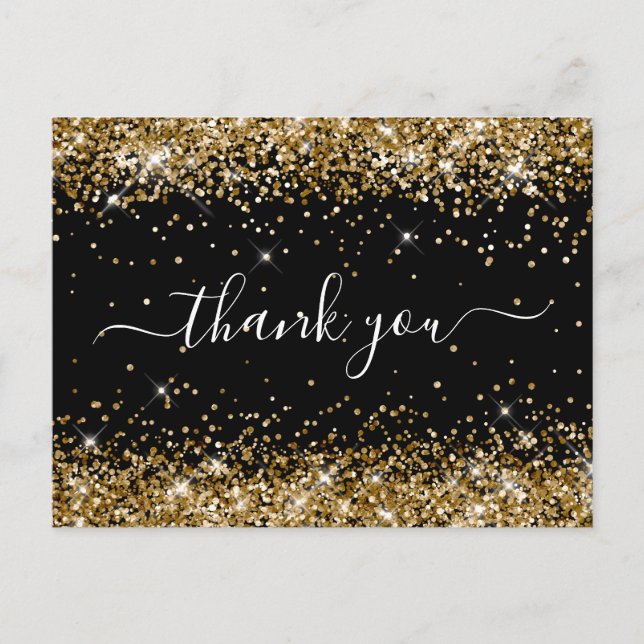 Gold Glitter Black Baby Shower Thank You Postcard (Front)