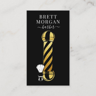 Gold Glitter Black Barber Pole Barber Business Ca Business Card