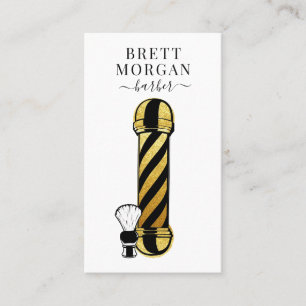 Gold Glitter Black Barber Pole Barber Business Card
