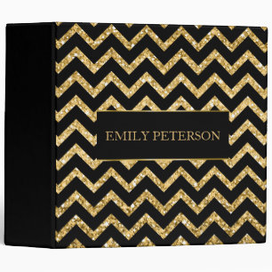 Gold Glitter Black Chevron Binder
