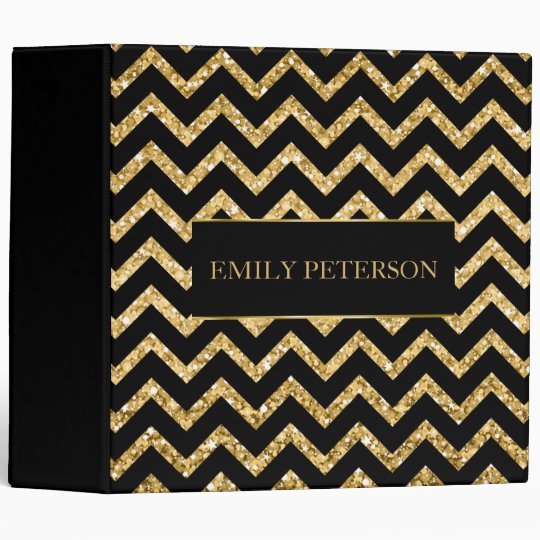Gold Glitter Black Chevron Binder