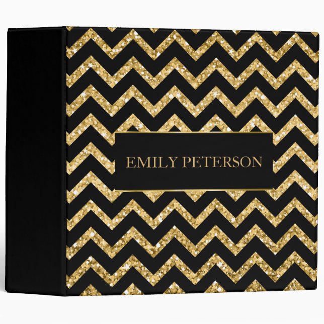 Gold Glitter Black Chevron Binder (Front/Spine)