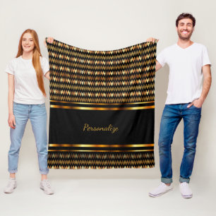 Gold Glitter & Black Chevron Fleece Blanket