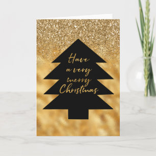 Gold Glitter Black Christmas Tree Holiday Card