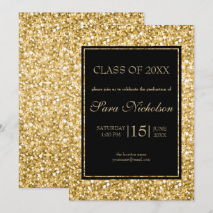 Gold Glitter Black Frame-Graduation Invitation