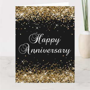 Gold Glitter Black Happy Anniversary Card