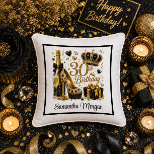 Gold Glitter Black Luxe 30th Birthday Pillow