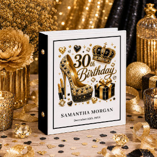 Gold Glitter Black Luxe 30th Birthday Ring Binder