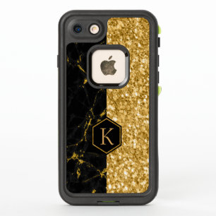 Gold Glitter & Black Marble Texture Print