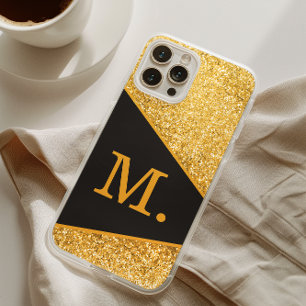 Gold Glitter Black Monogram iPhone 16 Pro Max Case
