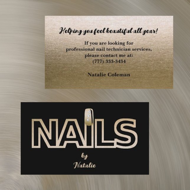  Gold Glitter Black Nail Technician Business Card (Creator Uploaded)