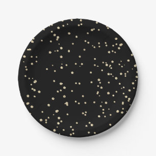 Gold Glitter Black New Year's Eve Paper Plate
