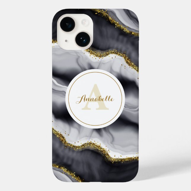 Gold Glitter Black Personalize Case-Mate iPhone Case (Back)