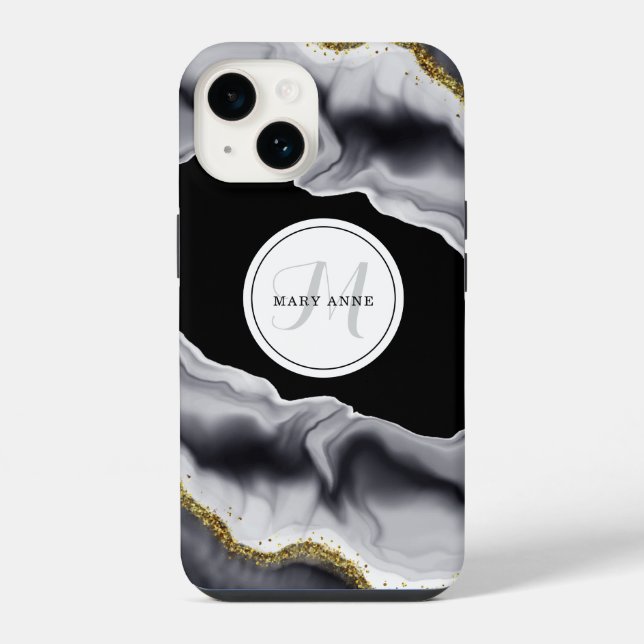 Gold Glitter Black Personalize iPhone Case (Back)