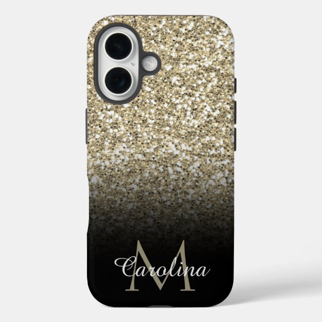 Gold Glitter, Black, Personalized Case-Mate iPhone Case (Back)