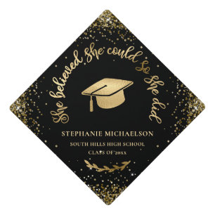 Gold Glitter Black She Believed She Could Custom G Graduation Cap Topper