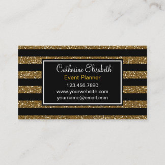 Gold Glitter & Black Stripes Business Card