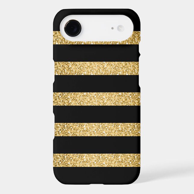 Gold Glitter Black Stripes Pattern Monogram Case-Mate iPhone Case (Back)