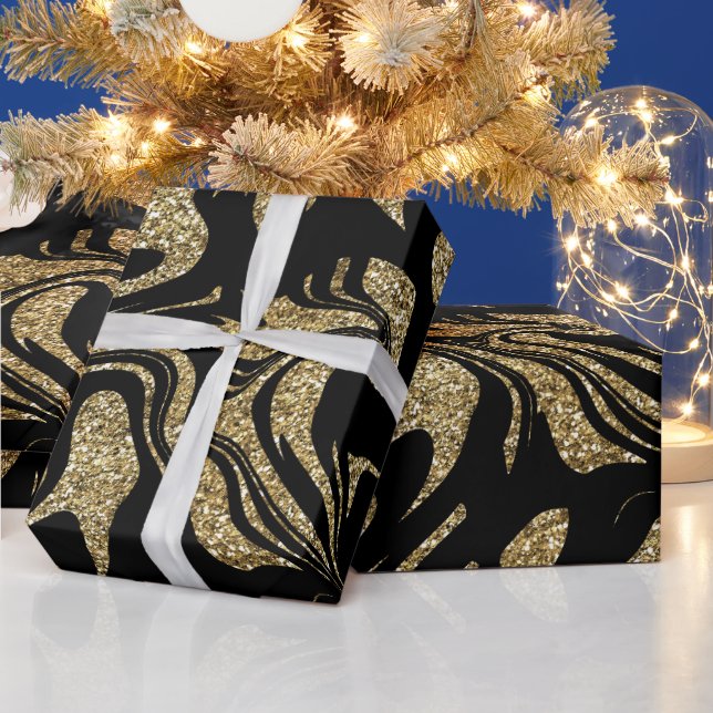  Gold Glitter & Black stylish  Wrapping Paper (Holidays)
