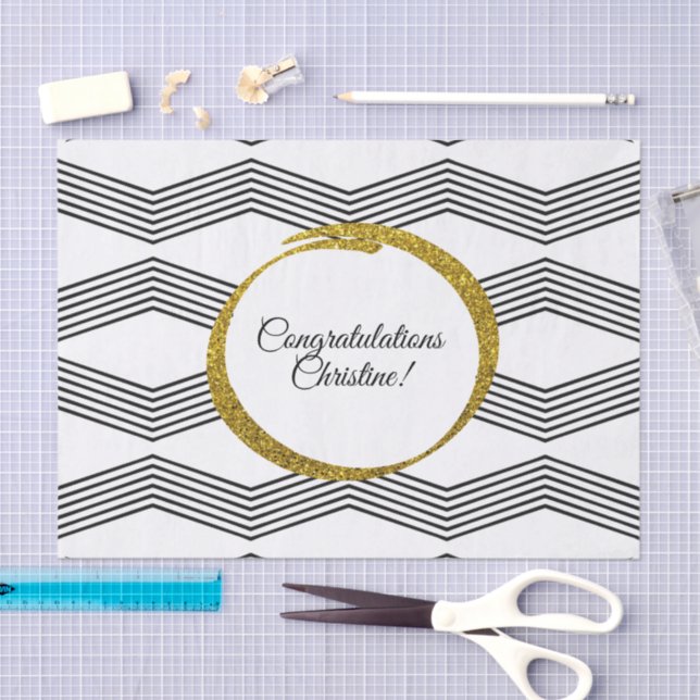 Gold Glitter Black White Chevron Zig Zag Custom Tissue Paper (Craft)