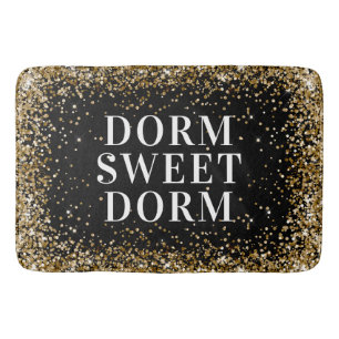 Gold Glitter Black White Dorm Sweet Dorm Bath Mat